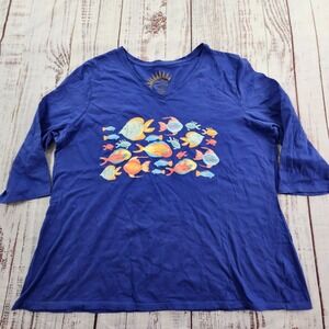 Sun Bay Fish Sunny Day Tech Ble Short Sleeve Cotton T-Shirt Women's 1X